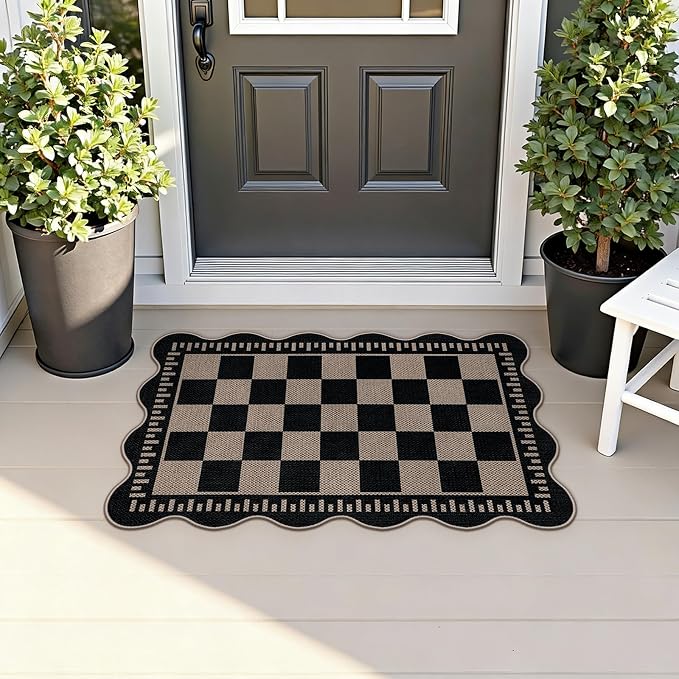 Checkered Easy Jute Entryway Rug, 2x3 Washable Non Slip Kitchen Rug, Indoor