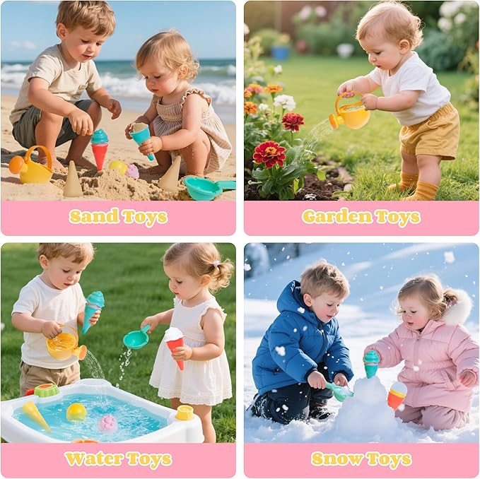 Baby Bath Toys for Kids Ages 1-3 6 PCS Ice Cream Toddler Bath Toys Mold Free Bathtub Beach Sand Pool Water Toys for 1 2 3 4 5 6 Years Old Girls Boys Gifts