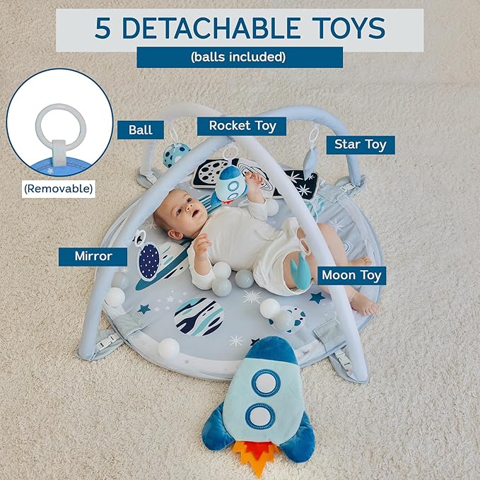 6-in-1 XL Play Mat & Play Gym, Baby Gym, Baby Activity Gym, Sensory Exploration and Motor Skill Development Toys (Space Gray)