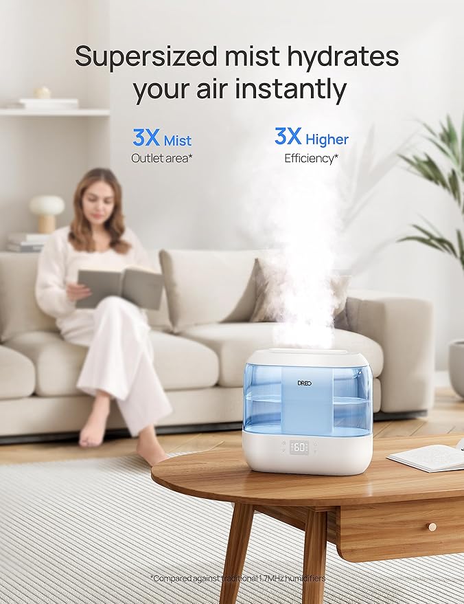 Dreo Humidifiers for Bedroom, Top Fill 4L Smart Cool Mist Humidifier with Oil Diffuser, Cartridge, Nightlight, 36H Runtime, Quiet Ultrasonic Humidifiers for Home, Baby Nursery, Plants, Office, HM311S