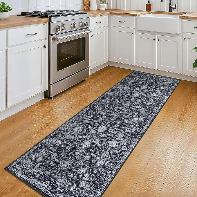 KILOCOCO Washable Runner 2x6 Rug Runner Printed Vintage Floral Kitchen Runners