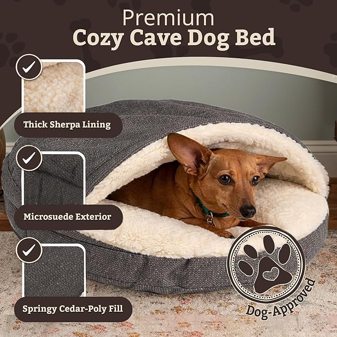 Snoozer Luxury Microsuede Cozy Cave Pet Bed, Show Dog Collection, Large, Merlin Pewter