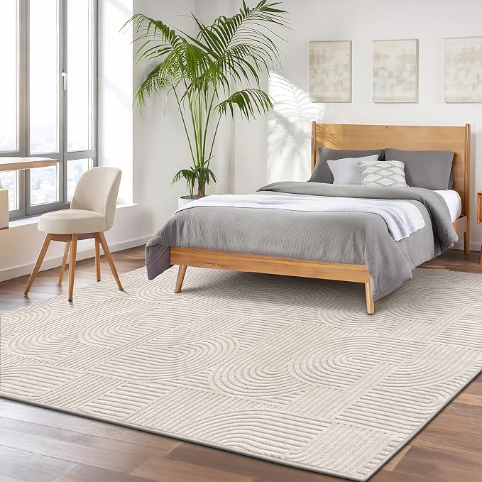 Pauwer 8x10 Washable Area Rugs for Living Room Modern Beige Solid Color Soft