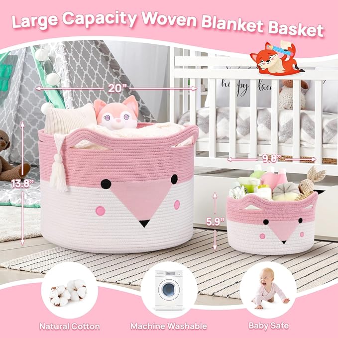 Large Baby Basket Toy Storage 3 Pack, (20"x13.8") Woven Baby Laundry Basket, Stuffed Animal Storage.
