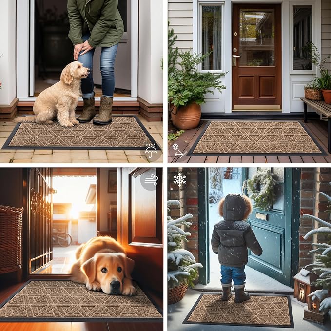 Smiry Front Door Mat Outside Entrance, Heavy Duty Sturdy Natural Rubber Doormat