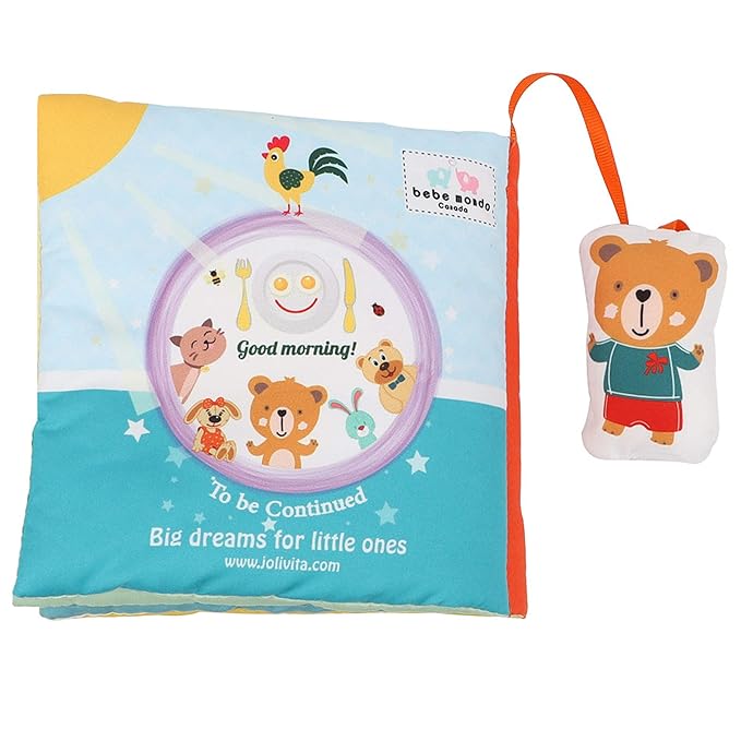 Teddy Bear Baby Toy Cloth Crinkle Books for Babies Infant Toddler, Soft Toys 0-6-12 Months Activity Tummy Time Mirror Toy, Gifts for Boys Girls Baby Shower, 1-2-3 Years Old-Morning