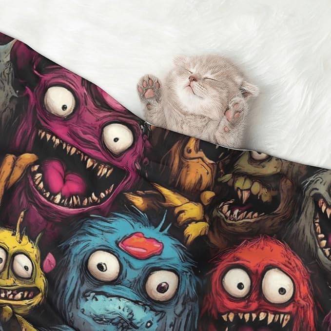Waterproof Dog Blanket Soft Pet Blanket for Puppy Cat, Fleece Cat Throw Blankets for Furniture Bed Couch Sofa Reversible - Monstrous Cartoon Characters
