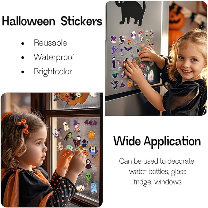 2 Set Halloween Reusable Sticker Books for Toddlers 3+, Halloween Stickers for Kids, Sticker Book for Toddlers 3+ Years, Halloweens Gifts for Kids Girls Boys