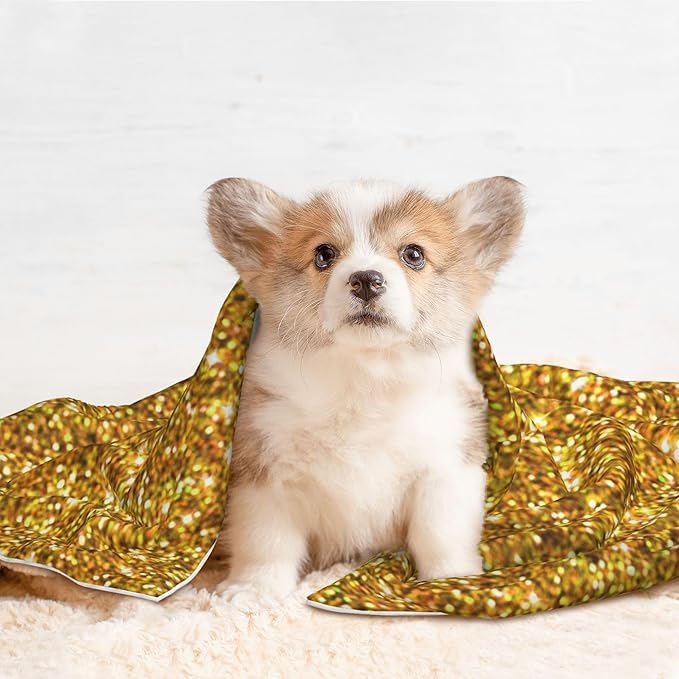 Waterproof Dog Blanket Soft Pet Blanket for Puppy Cat, Fleece Cat Throw Blankets for Furniture Bed Couch Sofa Reversible - Gold Glitter 1