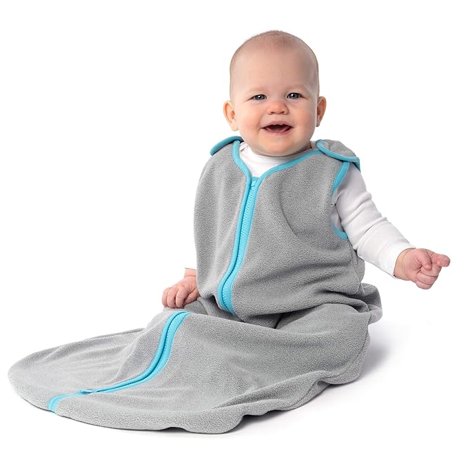 baby deedee Sleep Nest Fleece Baby Sleeping Bag, Gray Aqua, 0-6 Month