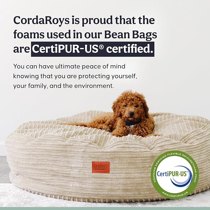CordaRoy's Waterproof Terry Corduroy Forever Dog - with Removable, Washable Cover - Comfortable & Stylish Pet for Living Room, Room, Office - 50" - Khaki | Made in The USA