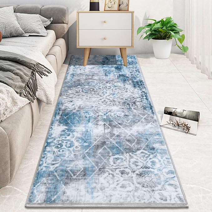 HEBE Hallway Runner Rug 2'x6' Washable Vintage Distressed Area Rugs Non Slip