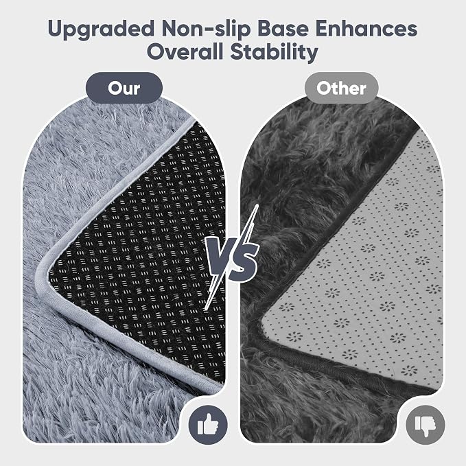 Area Rug for Living Room Bedroom: 6x9 Grey Soft Fluffy Shag Upgrade Non-Slip