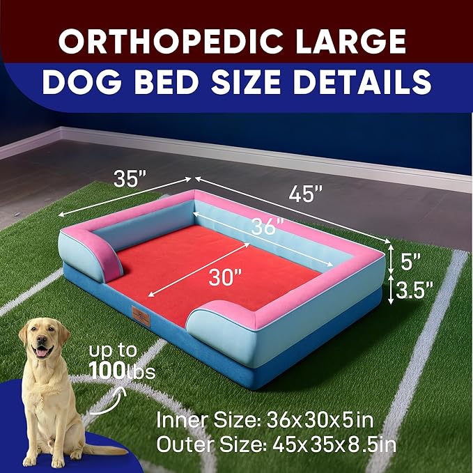 Comfort Expression Orthopedic Dog Bed for Extra Large Dogs 45x35 Inch, Waterproof Egg Crate Foam XL Pet Bed with Removable Bolsters, Dog Couch with Washable Cover & Non-Slip Bottom, Atlanta