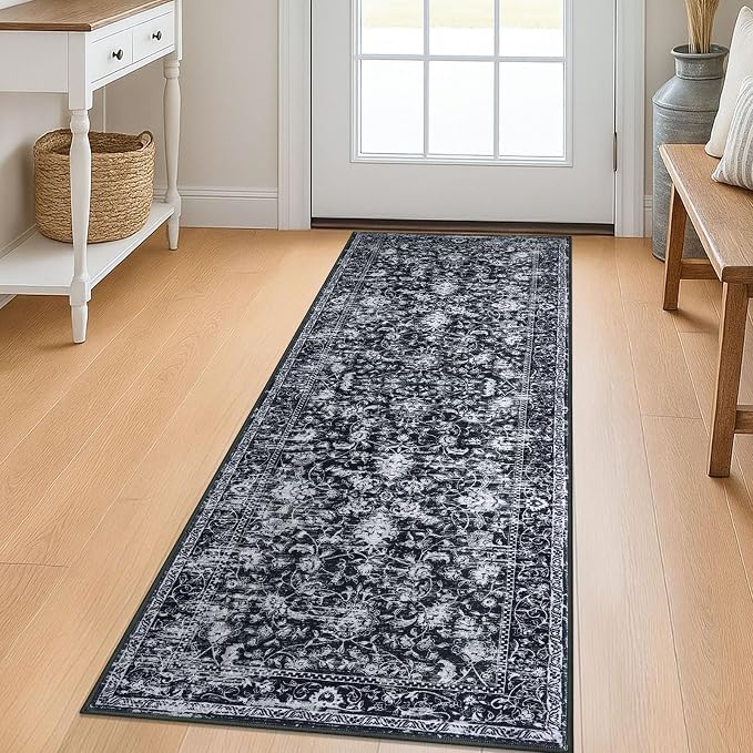 KILOCOCO Washable Runner 2x5 Rug Runner Printed Vintage Floral Kitchen Runners