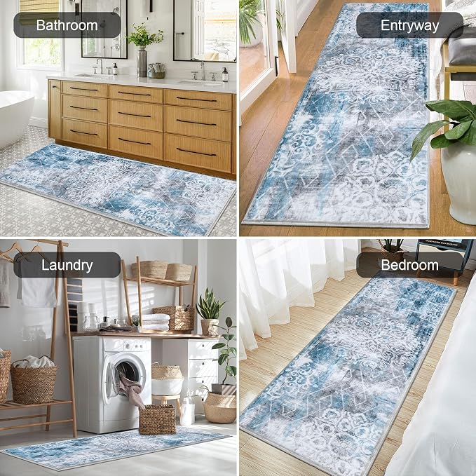 HEBE Hallway Runner Rug 2'x6' Washable Vintage Distressed Area Rugs Non Slip