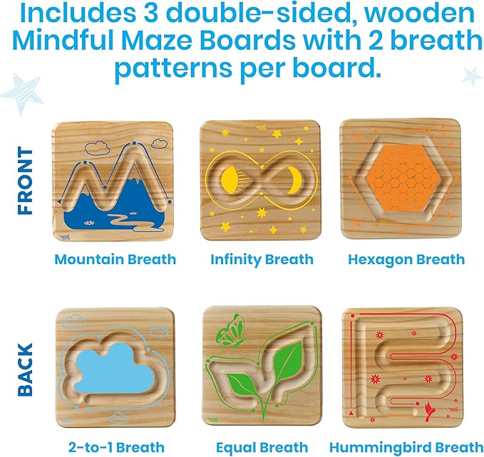 hand2mind Wooden Mindful Maze Set, Tactile Sensory Toys for Toddlers, Anxiety Relief Items, Calm Down Corner Supplies, Emotional Regulation Tools for Kids, Play Therapy Toys, Mindfulness Gifts
