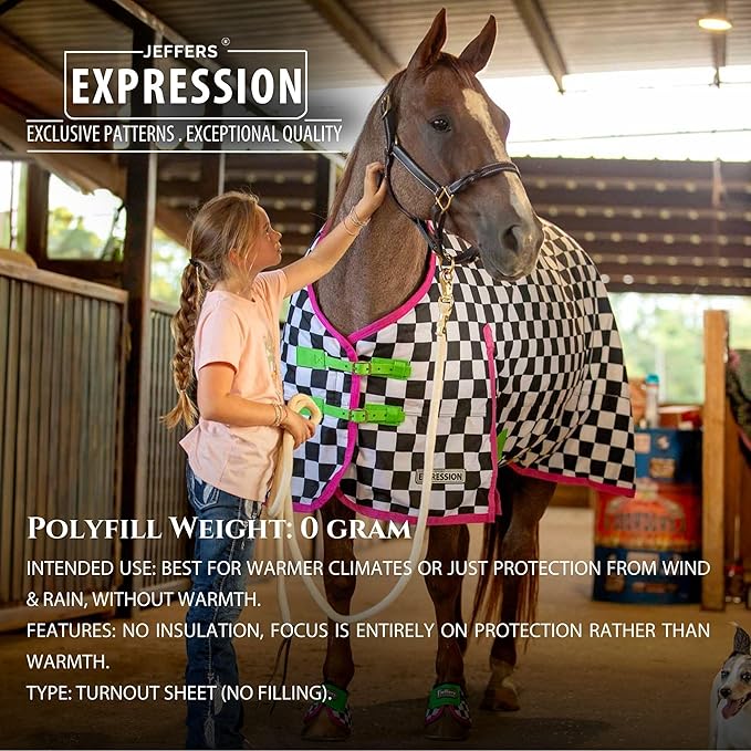 Jeffers Expression 1200 Denier Standard Neck Turnout Sheet, Skater Cowgirl, 84"- Waterproof, Breathable Horse Sheet with 0g Polyfill, No Insulation - Ideal Protection for Wind & Rain, Light Weight