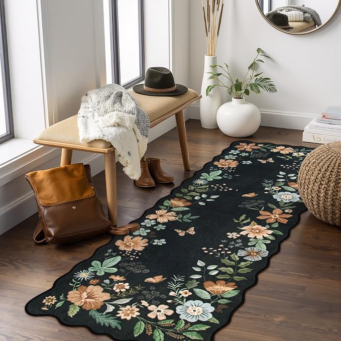 Lahome Floral Kitchen Runner, 2x5 Soft Washable Runner Rug Non Slip, Ultra-Thin