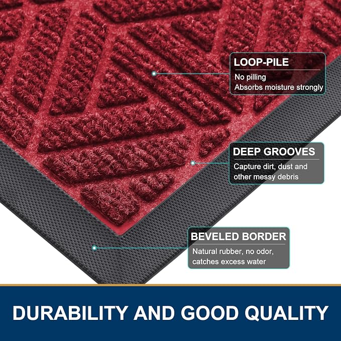 Smiry Front Door Mat Outside Entrance, Heavy Duty Sturdy Natural Rubber Doormat