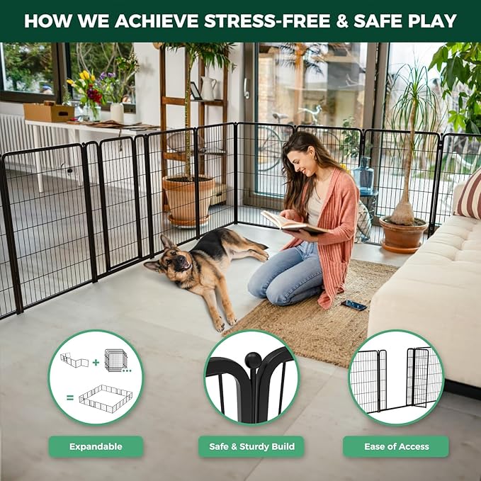 FXW Homeplus Unleashed Indoor Dog Playpen - Stress-Free and Safe Play, Heavy Duty 45 Inch 32 Panels Dog Pen for Large Dogs, Black│Patented