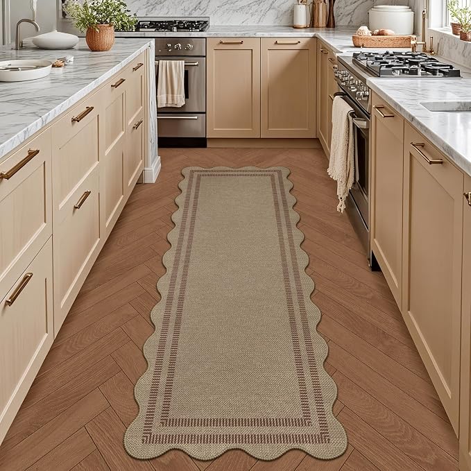 Scalloped Easy Jute 2x6 Kitchen Runner Rug, Washable Rugs