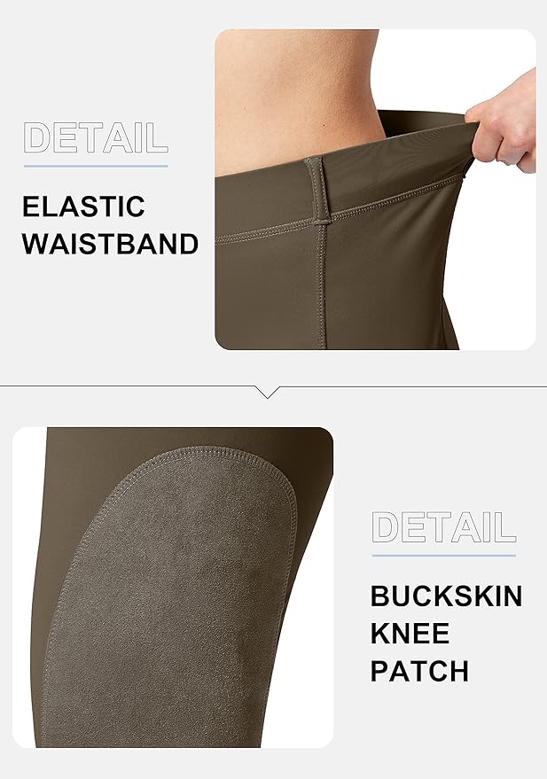 SANTINY Women's Horse Riding Pants with Zipper Pockets Knee-Patch Schooling Tights Equestrian Breeches for Women