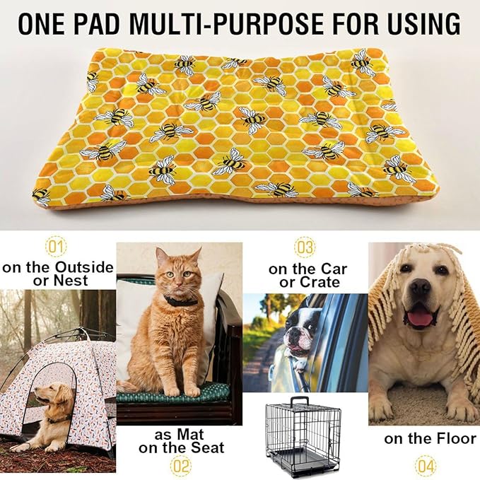 Honeycomb Bees Pet Bed Cute Dog Bed Mat Absorbing Non Slip Pad Pet Sleeping Mat for Small, Medium, and Large Dogs Puppy Cat 24 in x 18 in