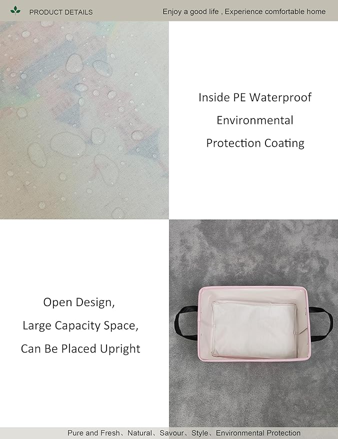 Rectangular Folding Laundry Basket,waterproof Canvas Basket,gift basket,Suitable for children's room,Office,Clothes,Toys Storage(Pink Castle)