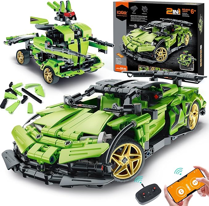 STEM Building Blocks Kit for Kids - 2 in 1 Remote Control Race Car and Robot Toy, Great Gift for Boys, Teens Age 6 7 8-12+ Year Old Who Love Engineering and RC Sports Car Toys