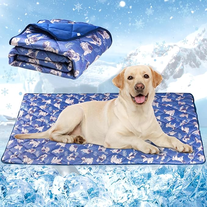 Langsprit Dog Cooling Mat, Washable Dogs Cats Pet Non-Toxic Cooling Pads Summer Sleeping Kennel Mats，Pet Self Cool Ice Blanket for Indoor & Outdoor Dog Beach Essentials Medium