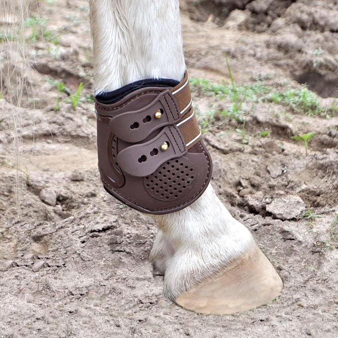Jeffers Equine English Ankle Boots Large – Premium Horse Leg Protection, Ventilated Neoprene, Adjustable & Comfortable Support, Lightweight & Durable for Training, Jumping & Riding – Brown (Pair)
