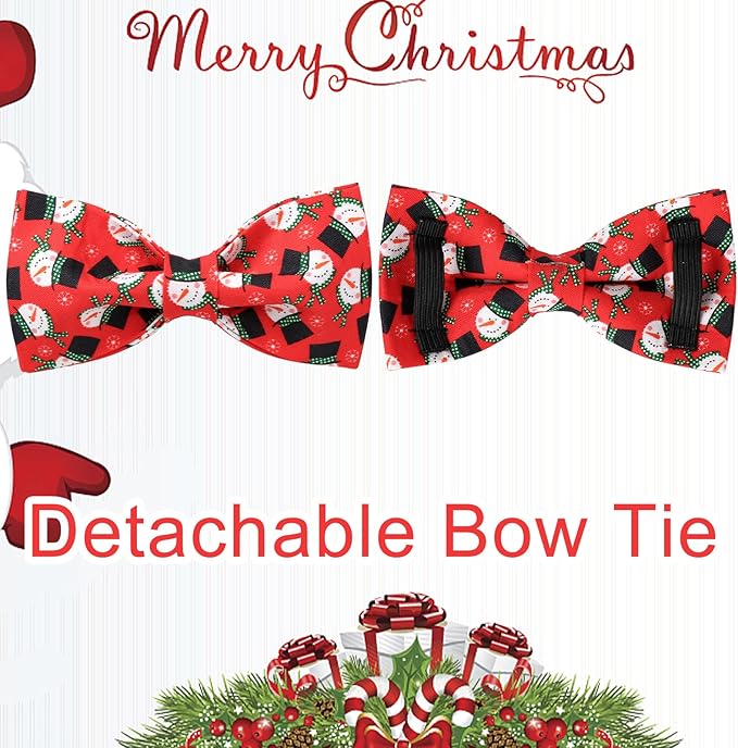 Christmas Dog Collar with Bow Tie, Christmas Collar for Puppy Girl Boy Dog or Cat, Bowtie Dogs Collars with Durable Metal Buckle, Cute Pet Collars, XS