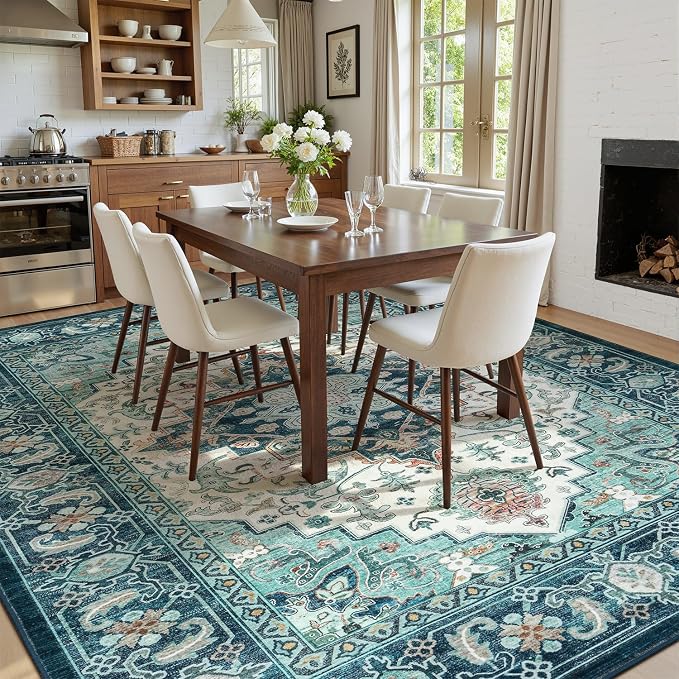Lofus 5x7 Washable Rugs Non-Slip, Vintage Floral Area Rug