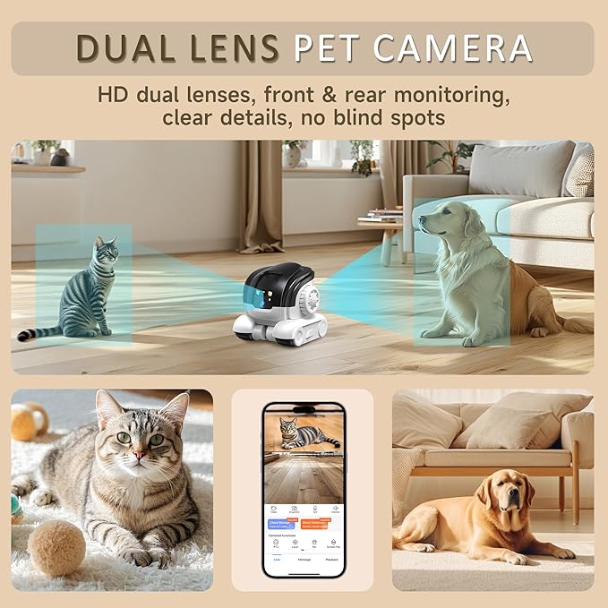 Pet Camera, 1080P Movable Robot Pet Cam Indoor with Phone APP, Security Camera for Home, Upgrade Wireless Dog/Cat/Baby Monitor WiFi Version & 32G SD Card, 2-Way Talk, Night Vision, Motion Detection