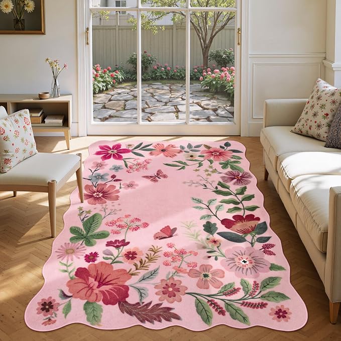 Lahome Floral Washable Rugs, 4X6 Pink Rugs