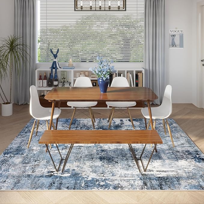 9x12 Rug Washable Boho Rug Soft Large Area Rug Non-Slip Non-Shedding Faux Wool Vintage Rug for Living Room, Farmhouse, Dining Room, Indoor, Kids Playroom, Blue