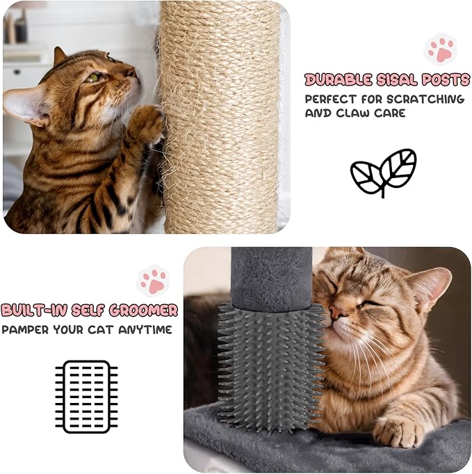 MoNiBloom 60 Inch Cat Tree Tower for Indoor Cats Large Adults, Cat Tower with Scratching Post, Multi-Level Furniture Activity Center with Cat Condo Pet Play House, Smoky Grey