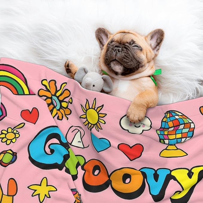 Waterproof Dog Blanket Soft Pet Blanket for Puppy Cat, Fleece Cat Throw Blankets for Furniture Bed Couch Sofa Reversible - Retro 70s Hippie