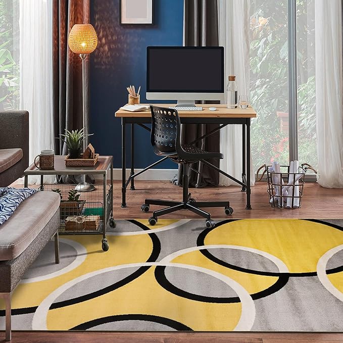 Rugshop Contemporary Abstract Circles Easy Maintenance for Home Office,Living Room,Bedroom,Kitchen Soft Area Rug 6'6" x 9' Yellow