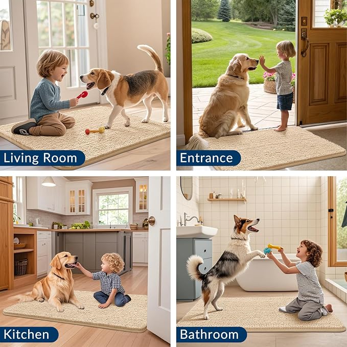Smiry Dog Door Mat for Muddy Paws 47x32, Absorbent Dirt Trapper, Non-Slip