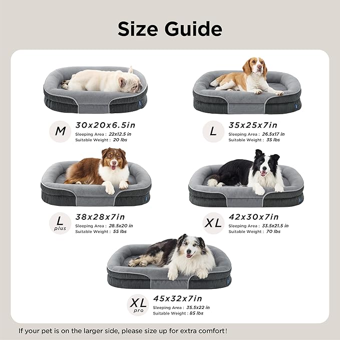 Bedsure L Plus Orthopedic Dog Beds Large Sized Dog - 360° Oval Bolster Large Dogs Bed for Senior Dogs with Waterproof Washable Cover, Big Comfort Pet Sofa Couch with Ultra-Soft Fleece, Grey, 38"