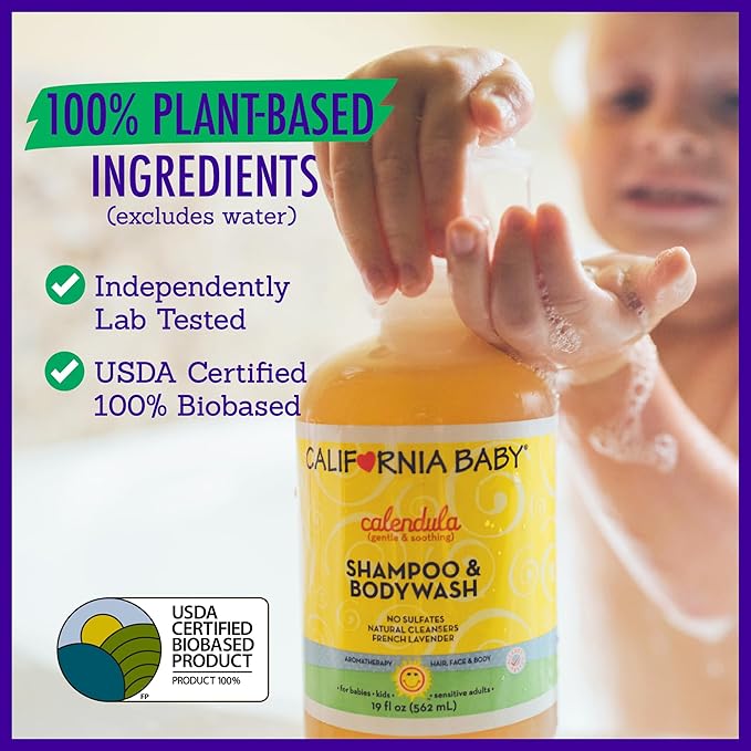 California Baby Calendula Shampoo and Body Wash - Allergy tested Baby Soap and Toddler Shampoo, for Dry, Sensitive Skin, 100% Plant-Based - USDA Certified, 251 mL / 8.5 fl. oz. (Pack of 1)