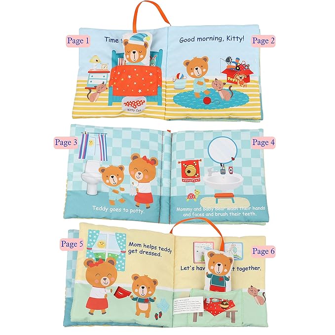 Teddy Bear Baby Toy Cloth Crinkle Books for Babies Infant Toddler, Soft Toys 0-6-12 Months Activity Tummy Time Mirror Toy, Gifts for Boys Girls Baby Shower, 1-2-3 Years Old-Morning