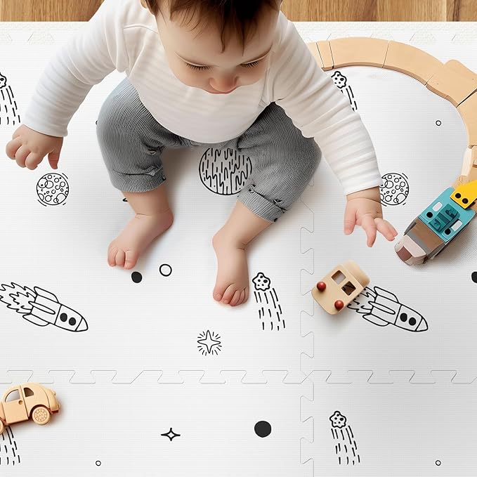 Baby Play Mat, 72x48-Inch Baby Foam Play Mat,6-Piece Interlocking Foam Floor Tiles for Toddlers, Floor Mats for Kids,Baby Foam Play Mat for Babies & Toddlers, Waterproof,Crawling Mat(Space)