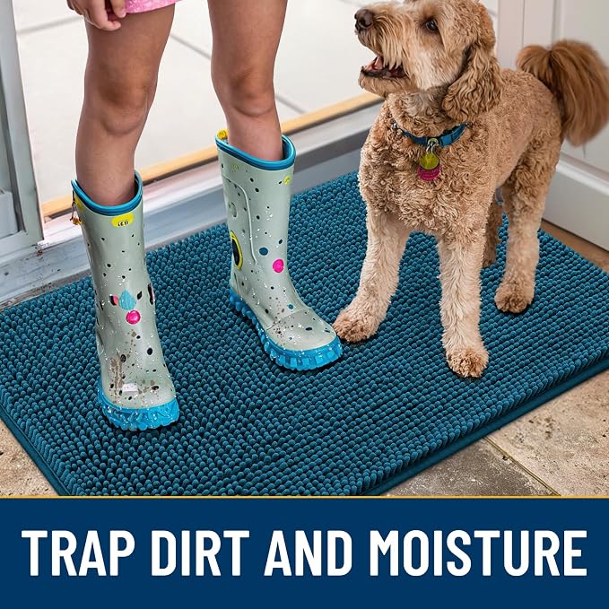 Smiry Dog Door Mat for Muddy Paws 24x16, Absorbent Dirt Trapper, Non-Slip