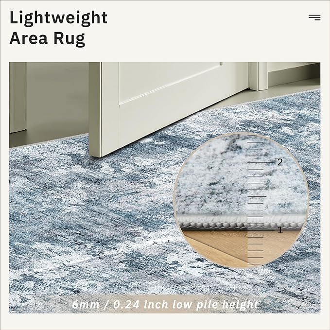 Soalmost Abstract Rug 5x7 Machine Washable Area Indoor Blue Low Pile Non-Slip