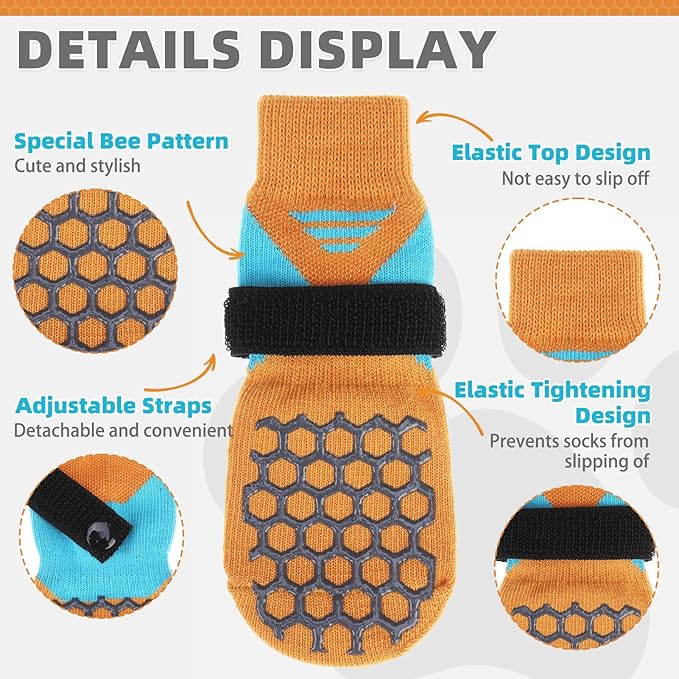KOOLTAIL Dog Socks for Hot Pavement, Summer Breathable Dog Socks to Prevent Licking Paws, Non Slip Pet Boots&Paw Protectors for Hardwood Floor,Grippy Shoes for Small Medium Large Senior Dogs,Orange M