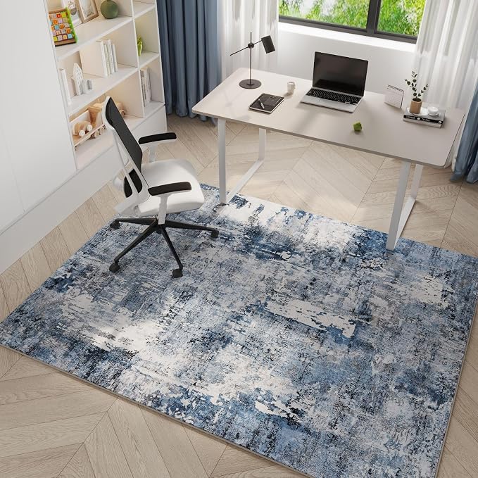 Rugcomf 4x6 Rug Washable Boho Soft Area Rug Abstract Pattern Non-Slip Faux Wool