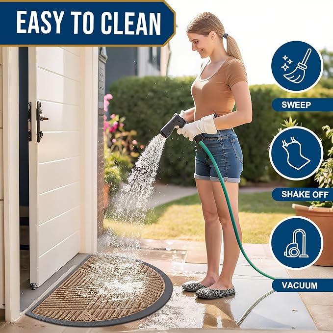 Smiry Half Circle Front Door Mat Outside Entrance, Heavy Duty Sturdy Natural